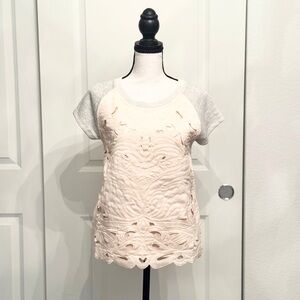 Saturday Sunday Short Sleeve Sweatshirt Top Blouse w/Embroidery Front, XS